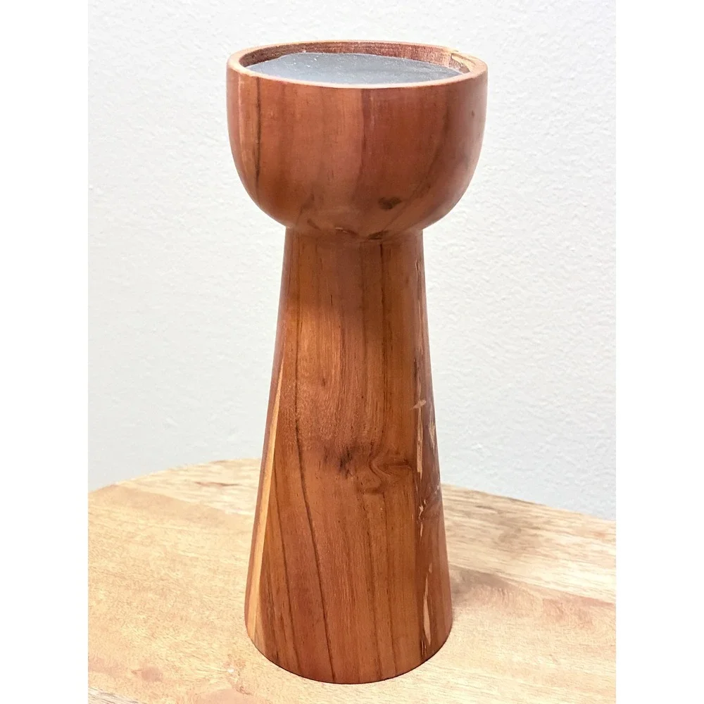 Vintage MCM Hand Turned Wood Pillar Candle Holder Set of 3 Trio